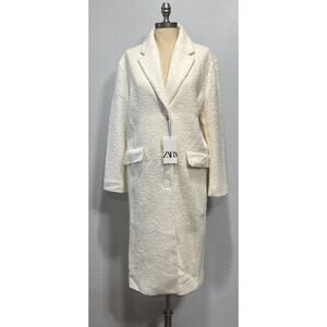 ZARA Womens Straight-Cut Wool Blend Coat Ecru/White Small Textured 8471/449/712